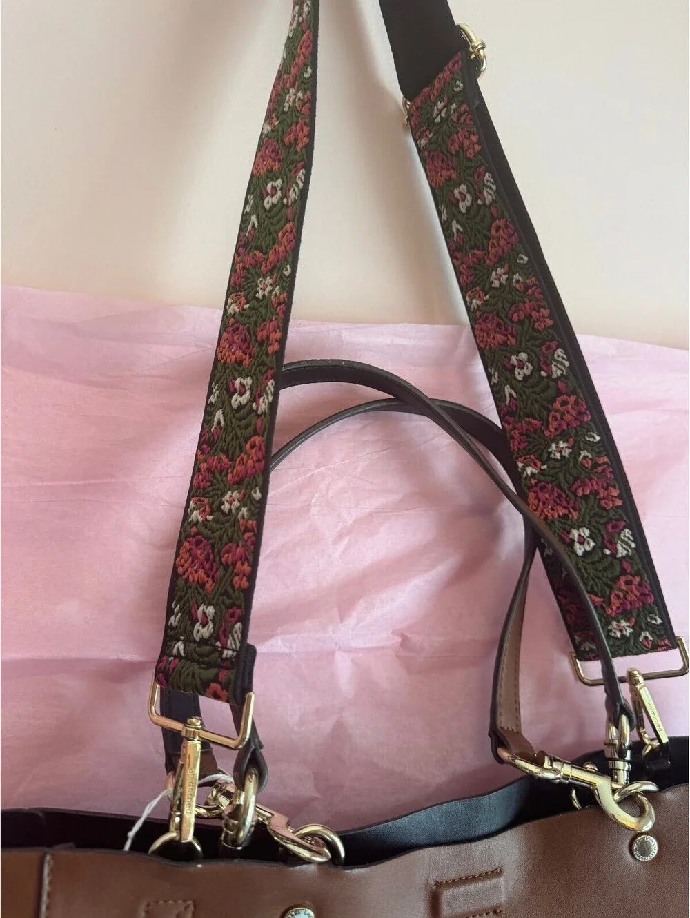 Karl Lagerfeld Paris Brown Adele Tote Bag with Tapestry Removable Strap